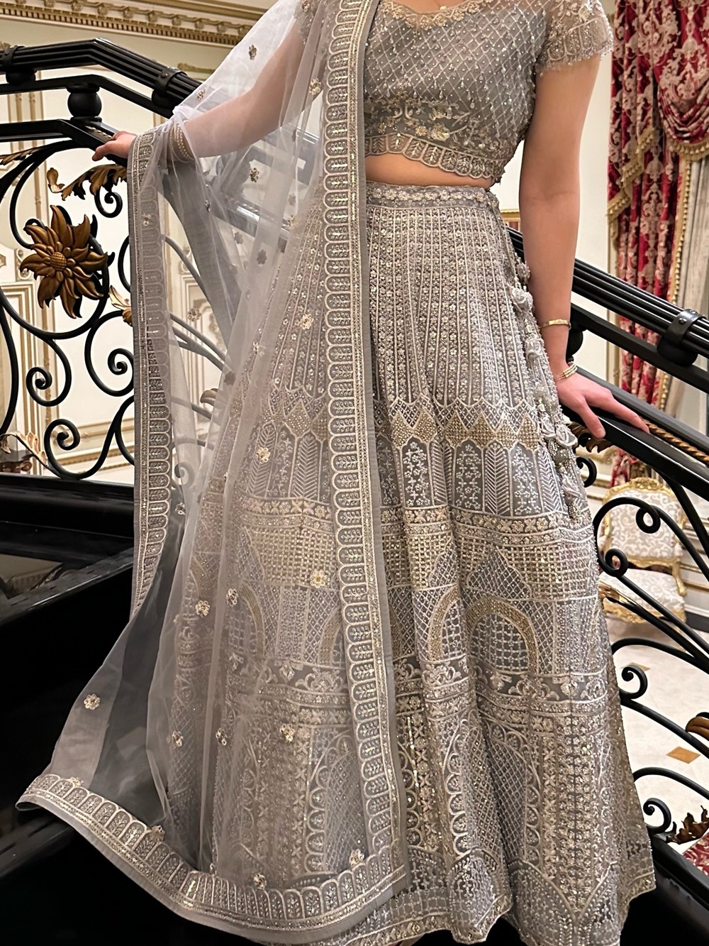 Embroidered Silver-Grey Lehenga Set
